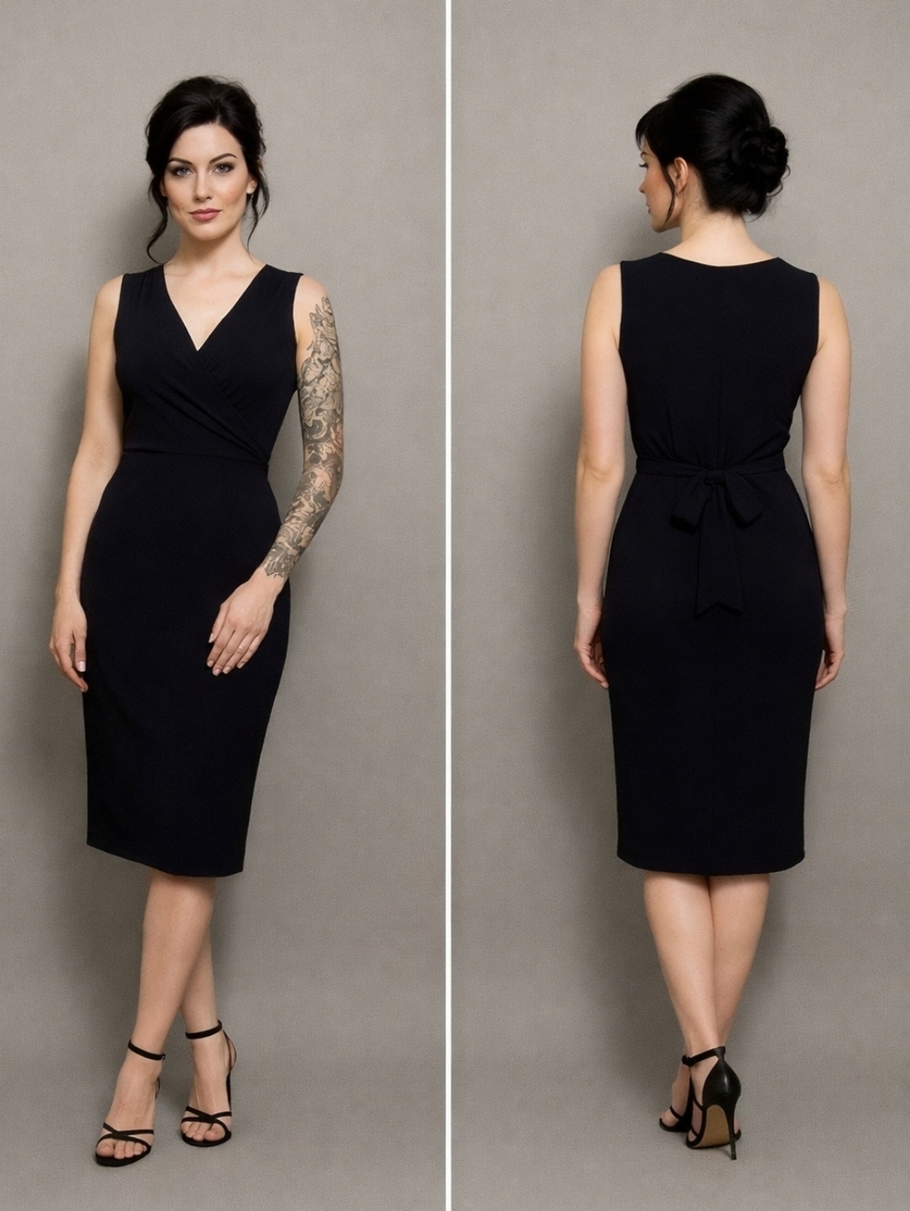 KAMALIKULTURE x NORMA KAMALI Black Wrap Sheath Midi Dress Tie Waist Large L
